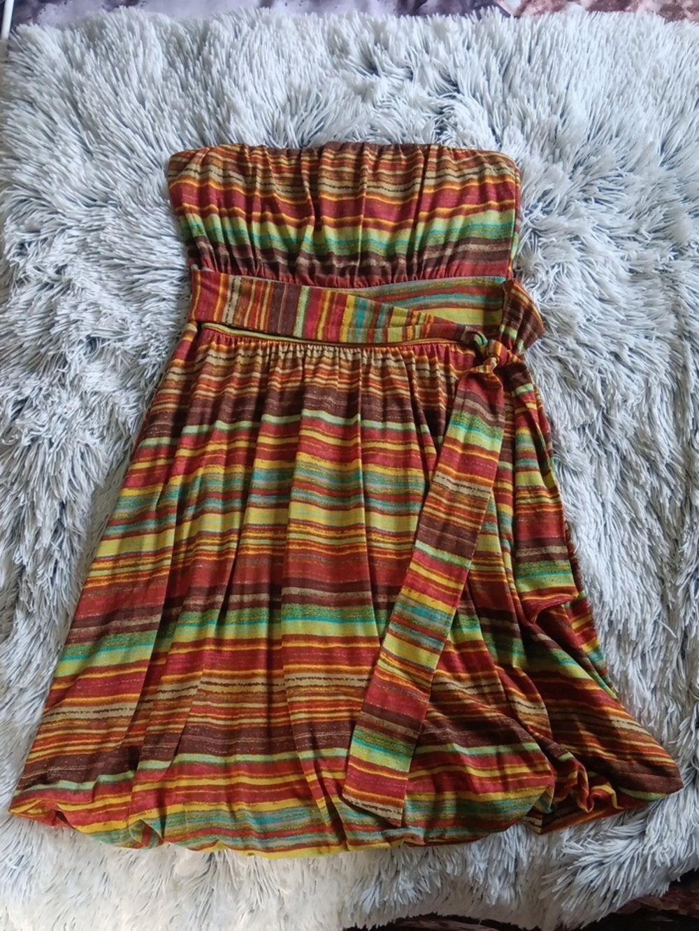 Striped Strapless Summer Dress in Multi-Color